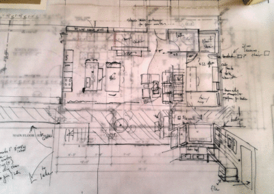 A blueprint and sketch floorplan